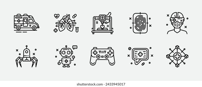 Tecnologías modernas en Medicina e Inteligencia Artificial Conjunto de iconos vectoriales