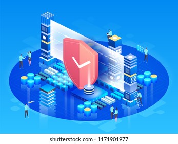 Modern technologies, security and data protection, payment security, finance and contributions, information. Vector isometric Illustration design, infographics elements.