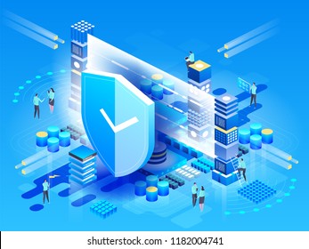 Modern technologies, security and data protection, payment security, finance and contributions, information. Vector isometric Illustration design, infographics elements.