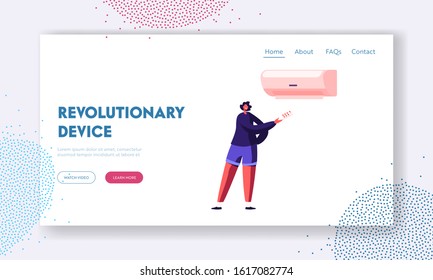 Modern Technologies and Smart Home Devices Website Landing Page. Happy Woman Controlling Temperature Condition Using Remote Control for Air Conditioner Web Page. Cartoon Flat Vector Illustration