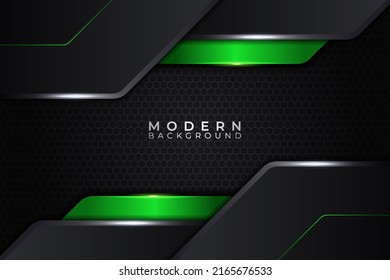 Modern Technology Abstract Background Futuristic Dark Metallic with Glow Green on Hexagon Texture