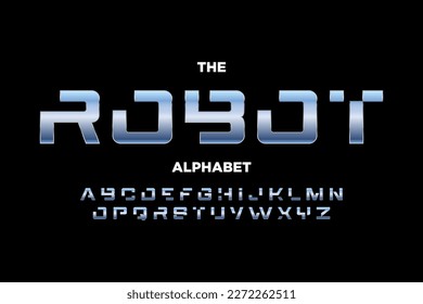modern technology alphabet font. metalic typeface