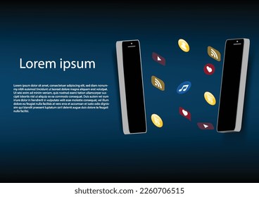 Modern technology and application  smartphones talking, sharing news ,music,RSS,shopping and content. 