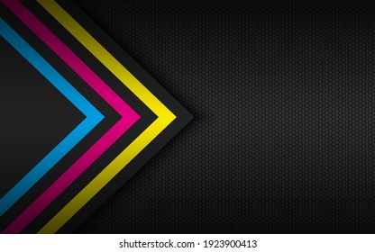 Modern technology background with cmyk arrows and polygonal grid. Abstract widescreen background