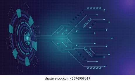 Modern technology background featuring glowing blue circuit lines with futuristic digital interface design, perfect for innovation, business, and high tech presentations