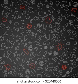 Fondo tecnológico moderno hecho de iconos y pictogramas - versión en blanco y negro