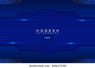 Modern Technology Background Premium Futuristic 3D Shiny Blue Hexagon with Elegant Glitter