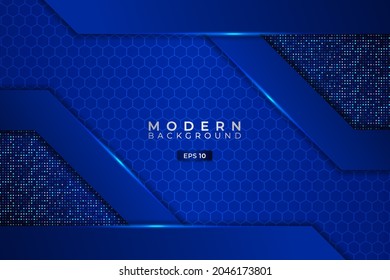 Modern Technology Background Premium Futuristic Elegant 3D Shiny Blue Hexagon with Glitter