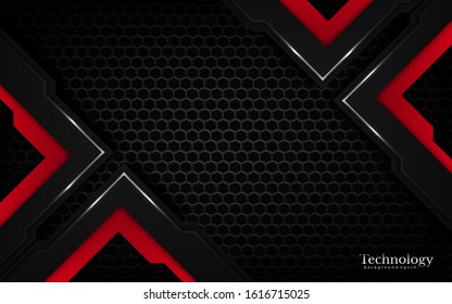 modern technology background vector on layer red with dark and shadow black space with abstract style for design. graphic illustration Texture with line Silver Sparkles glitters element decoration. 