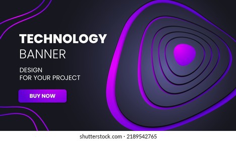 Modern technology banner in geometry style. Futuristic hi-tech colorful background. Vector illustration. Dynamic neon purple line abstractions for typography, design frame for social media post.