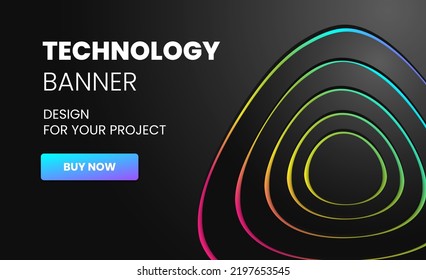 Modern technology banner in geometry style. Futuristic hi-tech colorful background. Vector illustration. Dynamic neon rainbow line abstractions for typography, design frame for social media post.