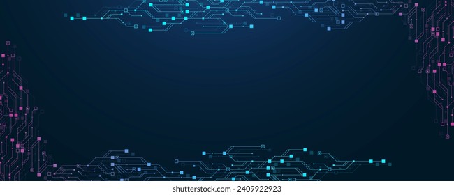 Modern technology banner template with circuit board texture. Quantum computer technologies concept. Technology connection digital data and big data concept.