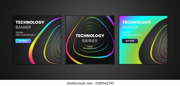 Colección de banners tecnológicos modernos en estilo geométrico. Marco de color futurista de alta tecnología. Ilustración vectorial.
Abstracciones dinámicas de neón para la tipografía, marco de diseño para publicaciones en medios sociales.