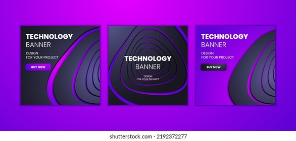 Modern technology banners collection in geometry style. Futuristic hi-tech colorful background set. Vector illustration.
Dynamic neon abstractions for typography, design frame for social media post.