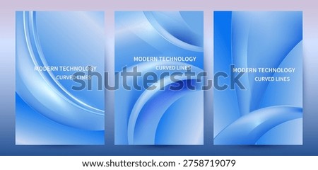 Modern Technology Blue Abstract Backgrounds with Curved Lines Vector Set