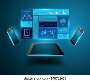 Modern technology business concept mobile phones with tablet computer, Creative design network information process diagram, Vector illustration modern template design