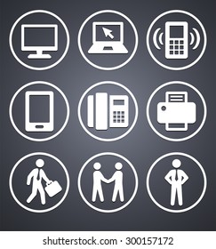 Modern Technology and Businessmen on Grey Round Buttons