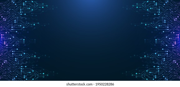 Modern technology circuit board texture background design. Quantum computer technologies concepts, large data processing. Futuristic blue circuit board background. Minimal vector motherboard.