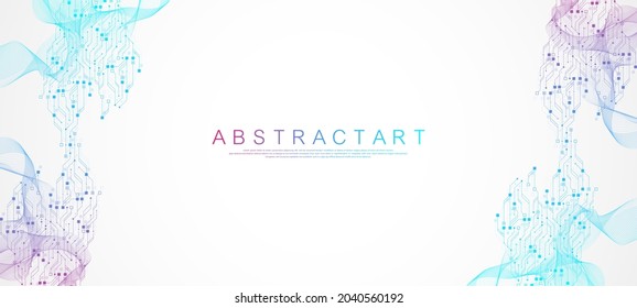 Diseño de fondo de textura de la placa de circuito de tecnología moderna. Las olas fluyen. Tecnología de explosión cuántica. Conceptos de tecnologías cuánticas de computación. Tarjeta madre vectorial de fondo de placa de circuito azul futurista