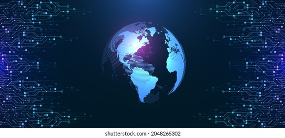 Modern technology circuit board texture background design. Waves flow. Quantum explosion technology. Quantum computer technologies concept. Futuristic blue circuit board background vector motherboard