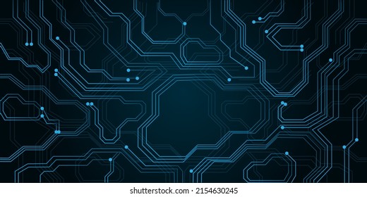 Modern technology circuit board texture background design. Quantum computer technologies concepts, large data processing. Futuristic blue circuit board background. Minimal vector motherboard.