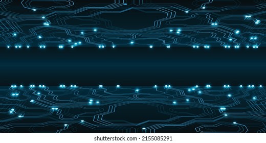 Modern technology circuit board texture background design. Quantum computer technologies concepts, large data processing. Futuristic blue circuit board background. Minimal vector motherboard