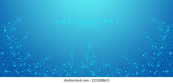 Modern technology circuit board texture background design. Waves flow. Quantum explosion technology. Quantum computer technologies concept. Futuristic blue circuit board background vector motherboard.