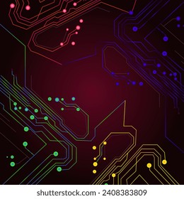Modern technology circuit board texture background design. Neurons and electronic tracks on the motherboard. Quantum explosion technology. Quantum computer technologies concept.