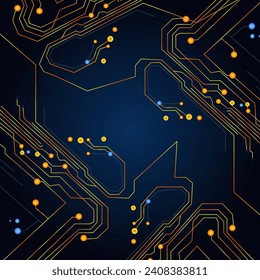 Modern technology circuit board texture background design. Neurons and electronic tracks on the motherboard. Quantum explosion technology. Quantum computer technologies concept.