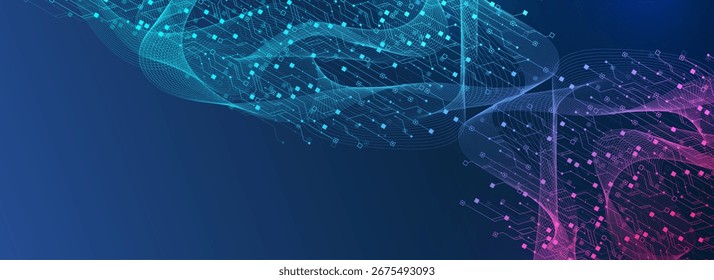 Modern technology circuit board texture background design. Quantum computer technologies concepts, large data processing. Futuristic blue circuit board background. Minimal vector motherboard