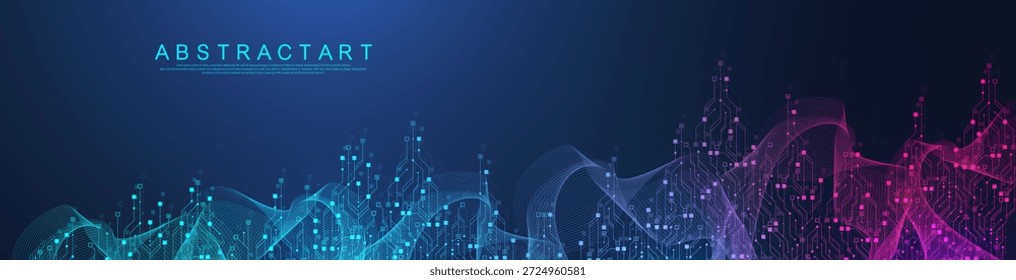 Diseño de fondo de textura de placa de circuito de tecnología moderna. Conceptos de tecnologías de computación cuántica, procesamiento de datos Grande. Fondo de placa de circuito azul futurista. Placa base de Vector mínimo.