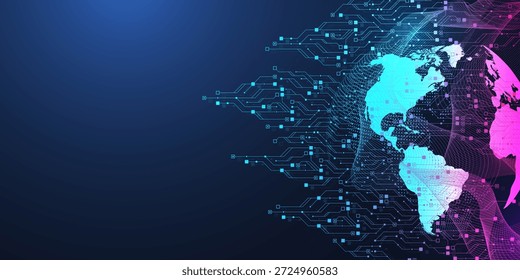 Diseño de fondo de textura de placa de circuito de tecnología moderna. Conceptos de tecnologías de computación cuántica, procesamiento de datos Grande. Fondo de placa de circuito azul futurista. Placa base de Vector mínimo.