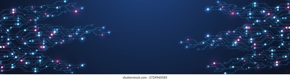Diseño de fondo de textura de placa de circuito de tecnología moderna. Conceptos de tecnologías de computación cuántica, procesamiento de datos Grande. Fondo de placa de circuito azul futurista. Placa base de Vector mínimo.