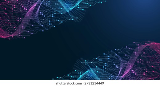 Diseño de fondo de textura de placa de circuito de tecnología moderna. Conceptos de tecnologías de computación cuántica, procesamiento de datos Grande. Fondo de placa de circuito azul futurista. Placa base de Vector mínimo