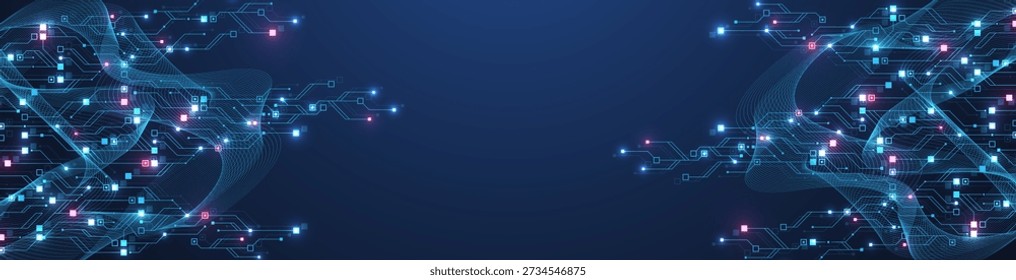 Modern technology circuit board texture background design. Quantum computer technology concept. Futuristic blue circuit board system background. Motherboard vector illustration.