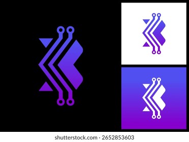 Logotipo moderno da geometria do circuito da tecnologia com B inicial