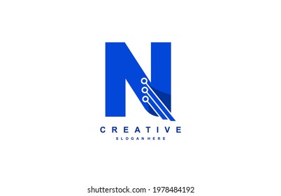 Modern Technology Circuit Letter N Logotype