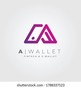 Modern, technology and clean logo, a combination of the letter A and the shape of a wallet. For modern business, corporate, applications, digital wallet, digital money, digital payment.