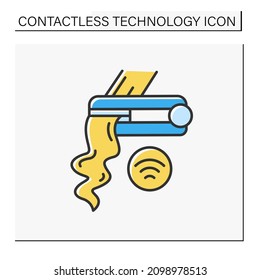 Modern technology color icon. Touchless electronic device. Wireless controlling hair straightening iron. Contactless technology concept. Isolated vector illustration