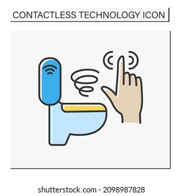 Modern technology color icon. Touchless WC flush controls. Control by finger. Contactless technology concept. Isolated vector illustration