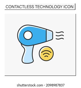 Modern technology color icon. Touchless electronic device. Wireless controlling hair dryer. Contactless technology concept. Isolated vector illustration
