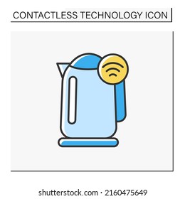 Modern Technology Color Icon. Wireless Controlling Electric Kettle. Contactless Technology Concept. Isolated Vector Illustration