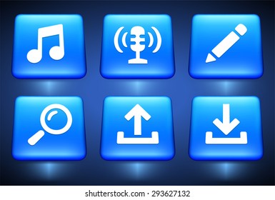 Modern Technology and Communication on Blue Square Buttons