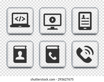 Modern Technology and Communication on Transparent Square Buttons