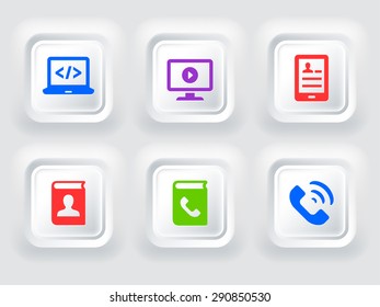 Modern Technology and Communication on White Bevel Square Buttons