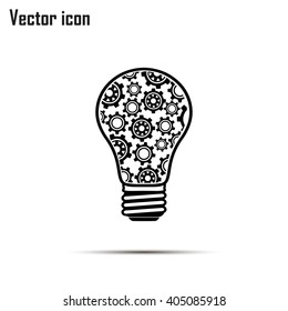Modern Technology Concept , Idea Lightbulb.light bulb with gears and cogs working together