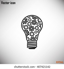 Modern Technology Concept , Idea Lightbulb.light bulb with gears