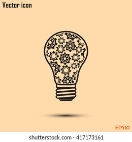 Modern Technology Concept , Idea Lightbulb.light bulb with gears