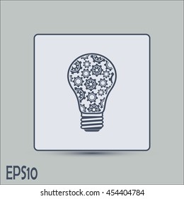Modern Technology Concept , Idea Lightbulb.light bulb with gears