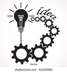 Modern Technology Concept , Idea Lightbulb.light bulb with gears and cogs working together
